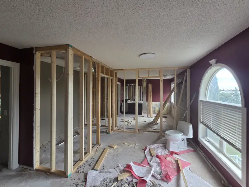 Interior renovation with new wall framing